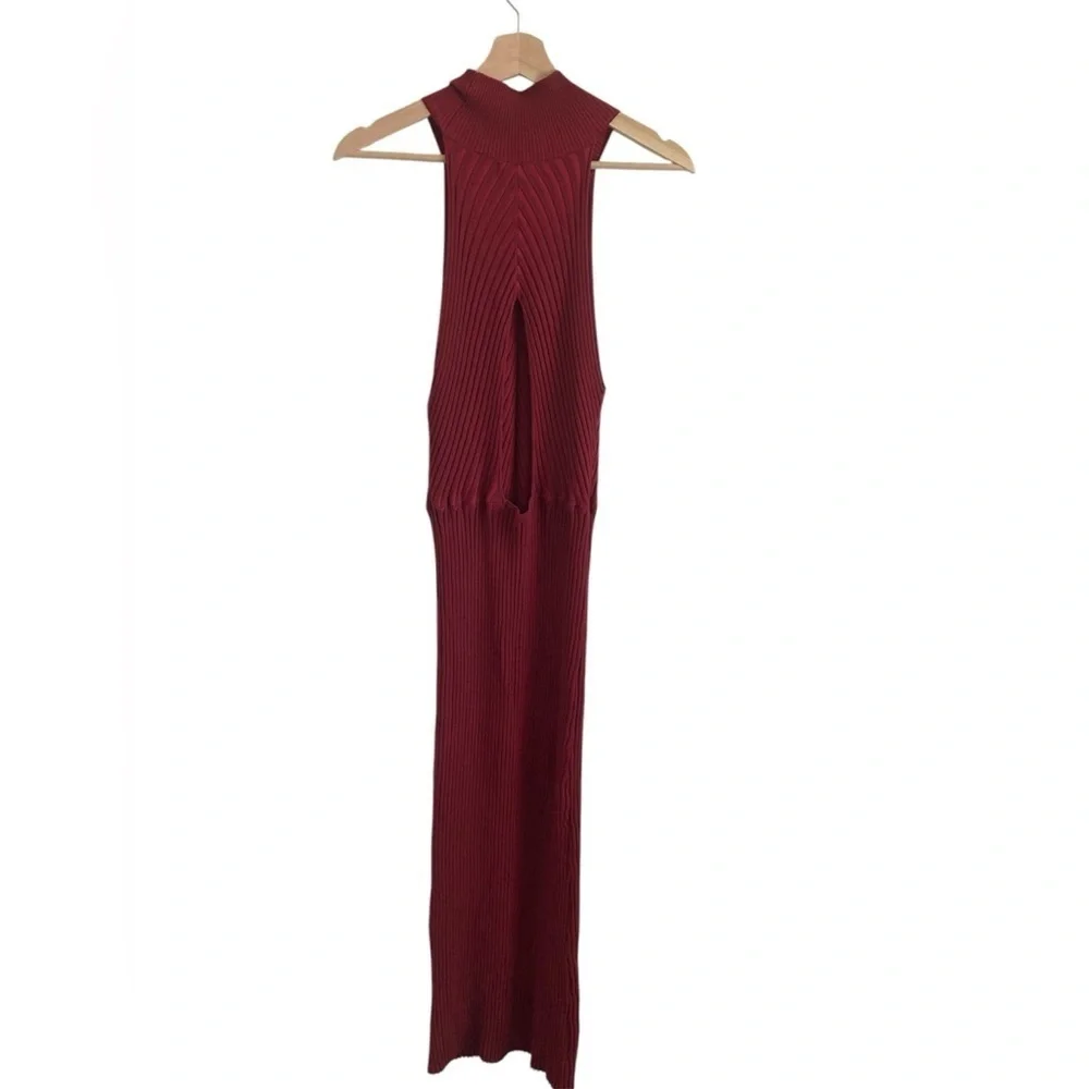 Good American Ribbed Midi Keyhole Dress Stretch in Team Cardinal 5/6 NWT - Picture 4 of 11